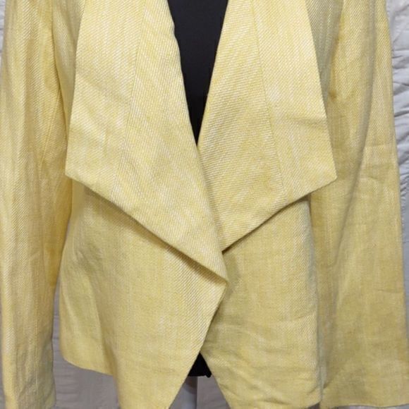 Rafaella Yellow Angled Open Front‎ Linen Blend Blazer NWT Sz 8 - Picture 3 of 14
